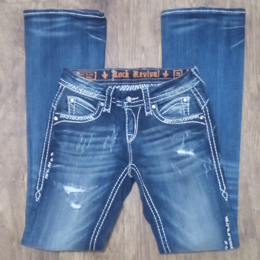 Rock Revival NWOT Women's 26 Bootcut May Bejeweled Embroidered Distressed